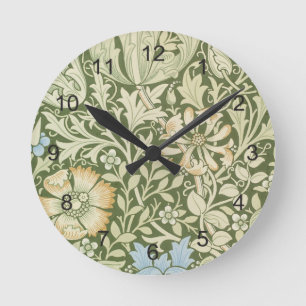 Reloj Redondo Mediano William Morris Green Floral Wallpaper Design