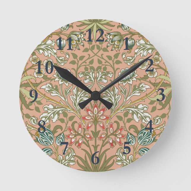 Reloj Redondo Mediano William Morris Hyacinth Flower Rosa Art (Anverso)