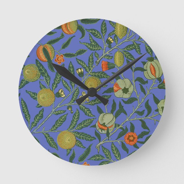 Reloj Redondo Mediano William Morris Papel de fondo azul granate (Anverso)