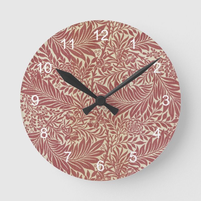 Reloj Redondo Mediano William Morris Red Floral Wallpaper Design (Anverso)