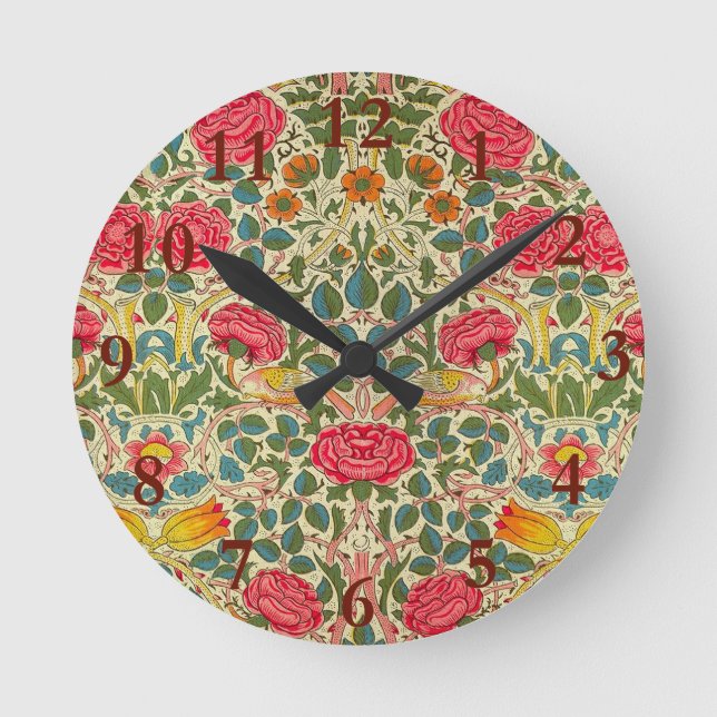 Reloj Redondo Mediano William Morris Rosa Floral Chintz Pink (Anverso)