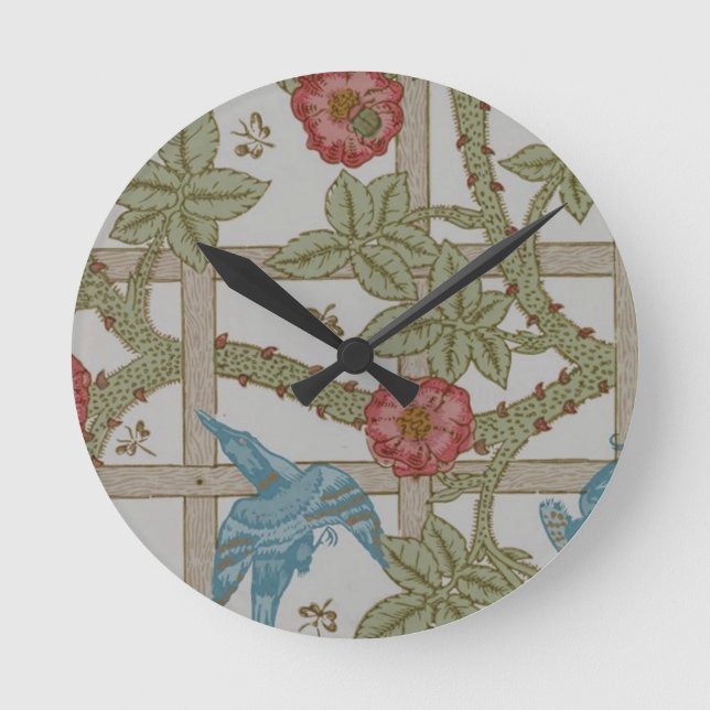 Reloj Redondo Mediano William Morris Trellis Wallpaper Art (Anverso)