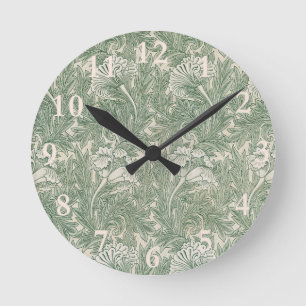 Reloj Redondo Mediano William Morris Verde Salvia Estampado de Tulipán: