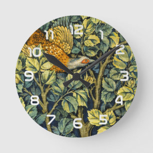 Reloj Redondo Mediano William Morris Vintage Faisán Ardilla Flor