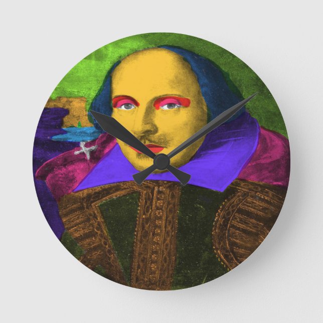 Reloj Redondo Mediano William Shakespeare Pop Art (Anverso)