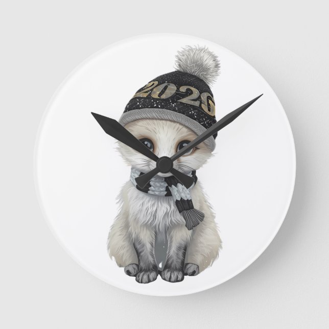 Reloj Redondo Mediano Winter Cutie 2026 Wall Clock – Cute Winter Animal  (Anverso)