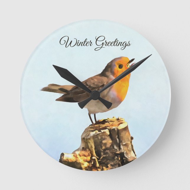 Reloj Redondo Mediano Winter Greetings. Robin singing  (Anverso)