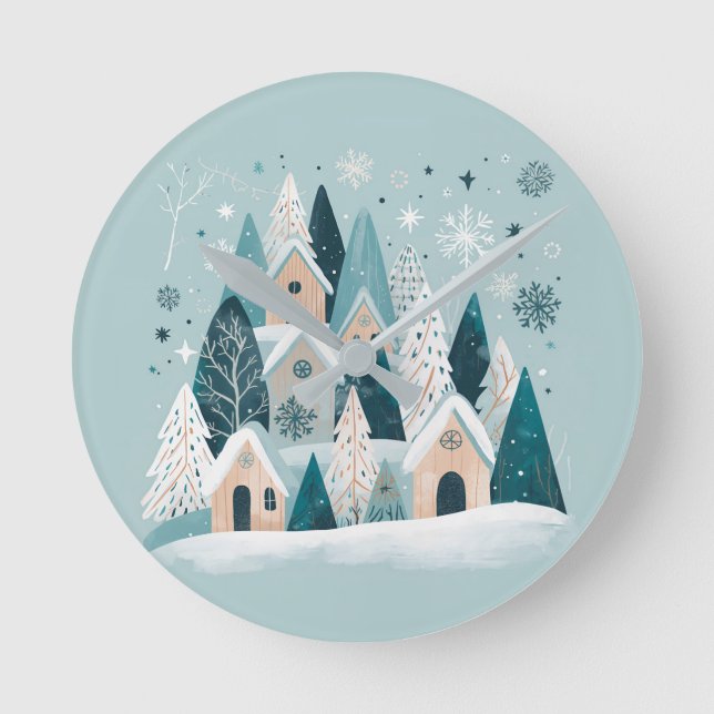 Reloj Redondo Mediano Winter Snowy Village (Anverso)