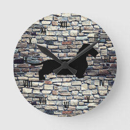 Reloj Redondo Mediano Wire Hair Dachshund Faux Brick Wall Clock