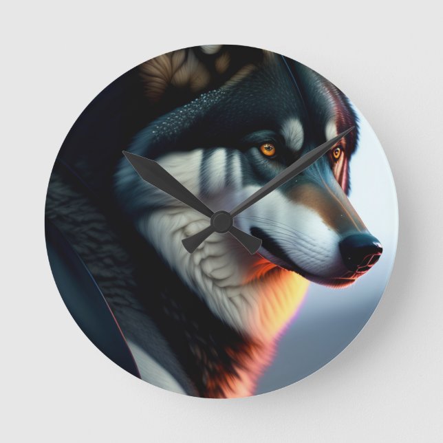 Reloj Redondo Mediano Wolf Face Picture Art (Anverso)