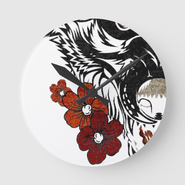 Reloj Redondo Mediano Wolf Flower Tatoo Vintage (Anverso)