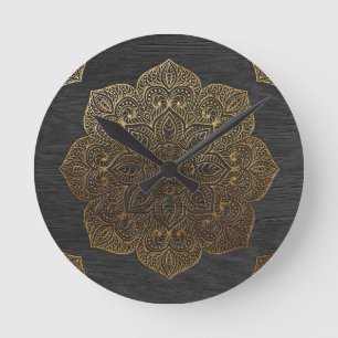 Reloj Redondo Mediano Wood mandala-gold