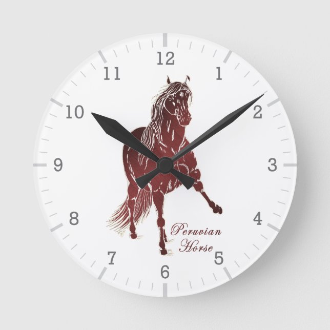 Reloj Redondo Mediano Woodcut peruana de caballos (Anverso)