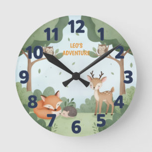 Reloj Redondo Mediano Woodland Forest Animal Friends Kids Wall Clock