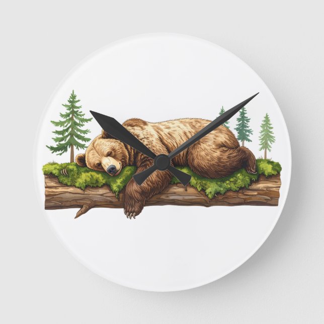 Reloj Redondo Mediano Woodland, un oso durmiente ruso (Anverso)