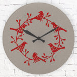 Reloj Redondo Mediano Wreath de aves escandinavas<br><div class="desc">Una flor y un pájaro escandinavos modernos. Rojo en neutro. Arte original de Nic Squirrell.</div>