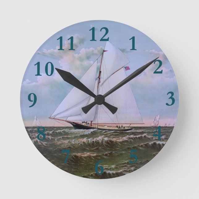 Reloj Redondo Mediano Yate de esquisto de barcos de vela antiguos (Anverso)