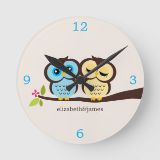 Reloj Redondo Mediano Yellow and Blue Owl Couple