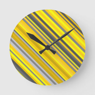 Reloj Redondo Mediano Yellow and Gray Diagonal Lines/Stripes Pattern