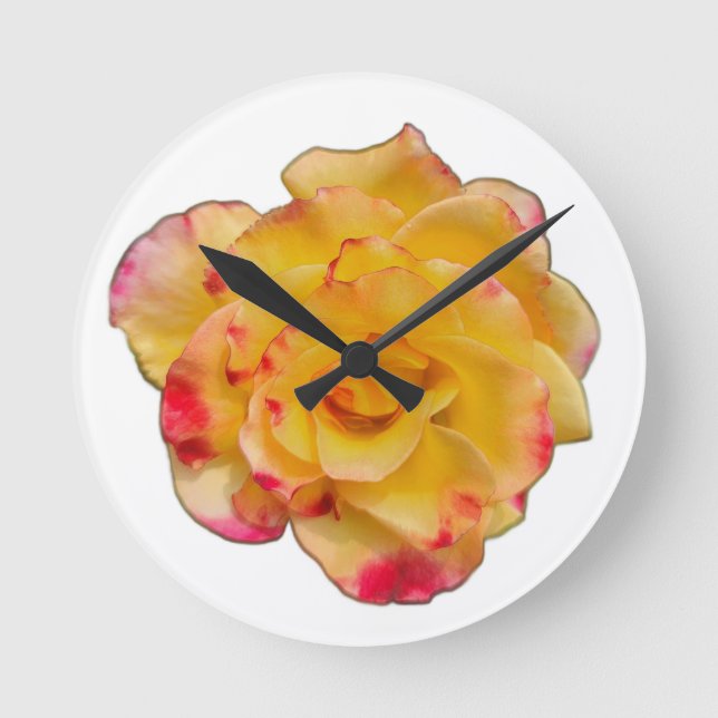 Reloj Redondo Mediano Yellow and Pink Rose Clock (Anverso)