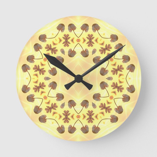 Reloj Redondo Mediano Yellow Floral Abstract (Anverso)