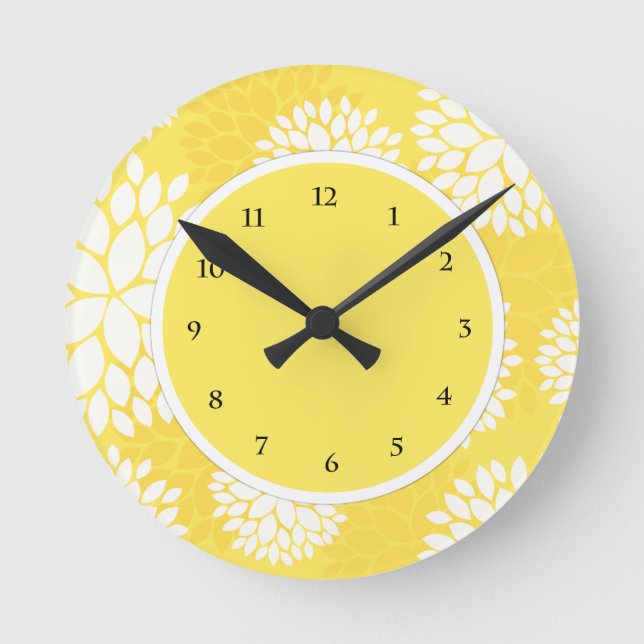 Reloj Redondo Mediano Yellow Floral Modern Pattern (Anverso)
