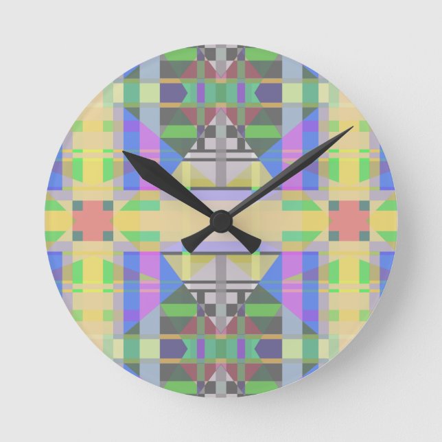 Reloj Redondo Mediano Yellow Green Blue Purple Geometric (Anverso)