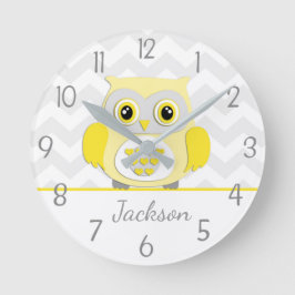 Reloj Redondo Mediano Yellow Grey Owl Nursery Wall Clock
