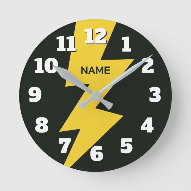 Reloj Redondo Mediano Yellow lighting bolt flash personalized (Anverso)