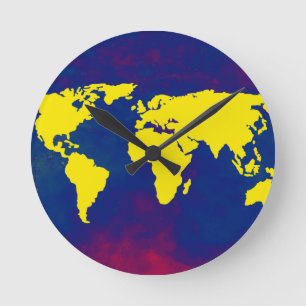 Reloj Redondo Mediano yellow map of the world