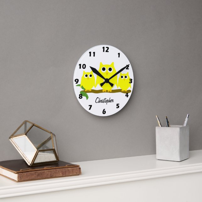 Reloj Redondo Mediano Yellow Owls Design Personalised (Oficina)