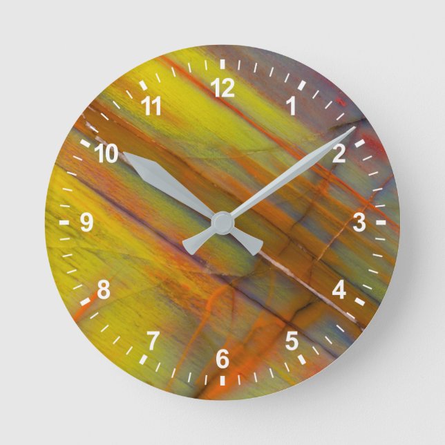 Reloj Redondo Mediano Yellow Petrified Wood (Anverso)
