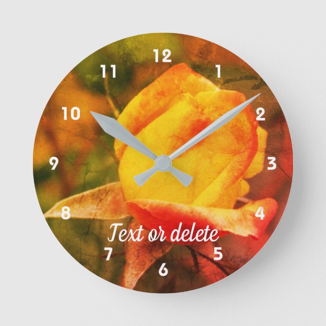 Reloj Redondo Mediano Yellow Rosebud With Red Highlights Abstract  (Anverso)