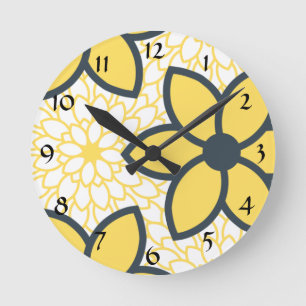 Reloj Redondo Mediano Yellow, White and Charcoal Modern Floral