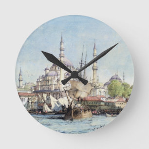 Reloj Redondo Mediano Yeni Jami y St. Sophia del cuerno de oro, pla