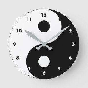 Reloj Redondo Mediano Yin Yang blanco y negro