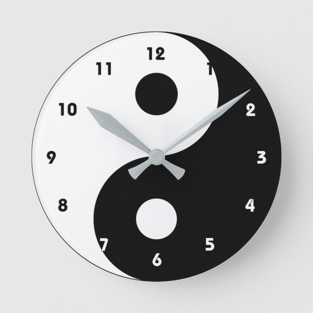 Reloj Redondo Mediano Yin Yang blanco y negro trendy (Anverso)