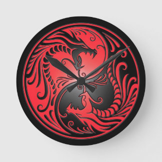 Reloj Redondo Mediano Yin Yang Dragons, red and black