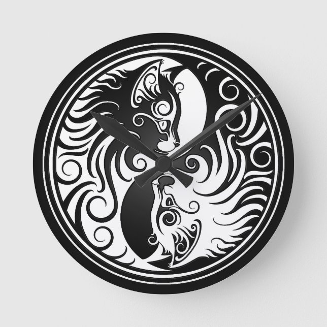 Reloj Redondo Mediano Yin Yang Kittens (Anverso)