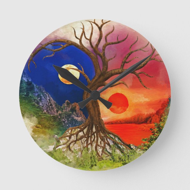 Reloj Redondo Mediano Yin Yang Tree Landscape (Anverso)