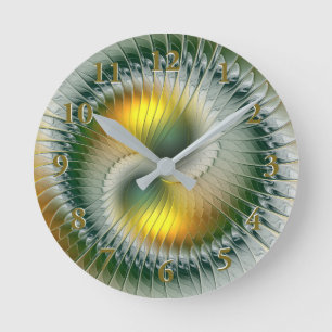 Reloj Redondo Mediano Yin Yang Verde Amarillo Fractal Abstracto Colorido