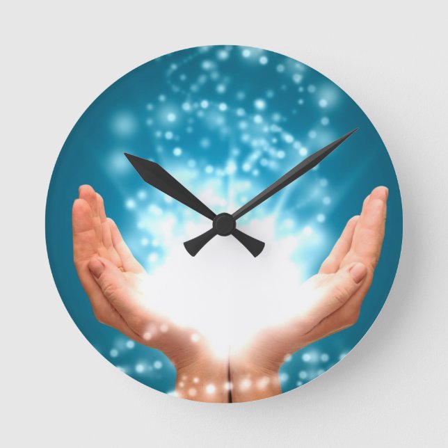 Reloj Redondo Mediano Yoga curativa verde del zen de la energía de Reiki (Anverso)