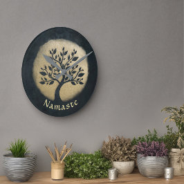 Reloj Redondo Mediano Yoga Studio Meditation Instructor Black Gold Tree