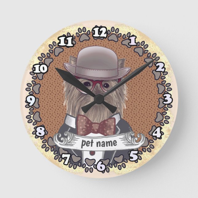 Reloj Redondo Mediano Yorkie con gafas (Anverso)