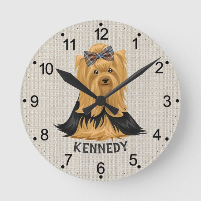 Reloj Redondo Mediano Yorkie Puppy | Perro Yorkshire Terrier Personaliza (Anverso)
