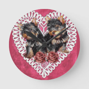 Reloj Redondo Mediano Yorkshire Terrier cachorros Valentines