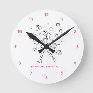 Reloj Redondo Mediano Young Fashion Girl - Sketched Art in Black & White