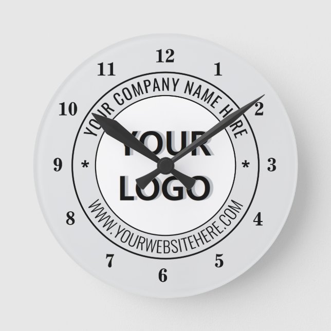Reloj Redondo Mediano Your Business Logo and Text Branded Clock Example (Anverso)