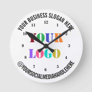 Reloj Redondo Mediano Your Business Logo Promotional Social Media Handle