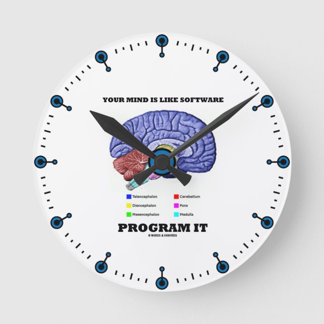 Reloj Redondo Mediano Your Mind Is Like Software Program It (Brain) (Anverso)